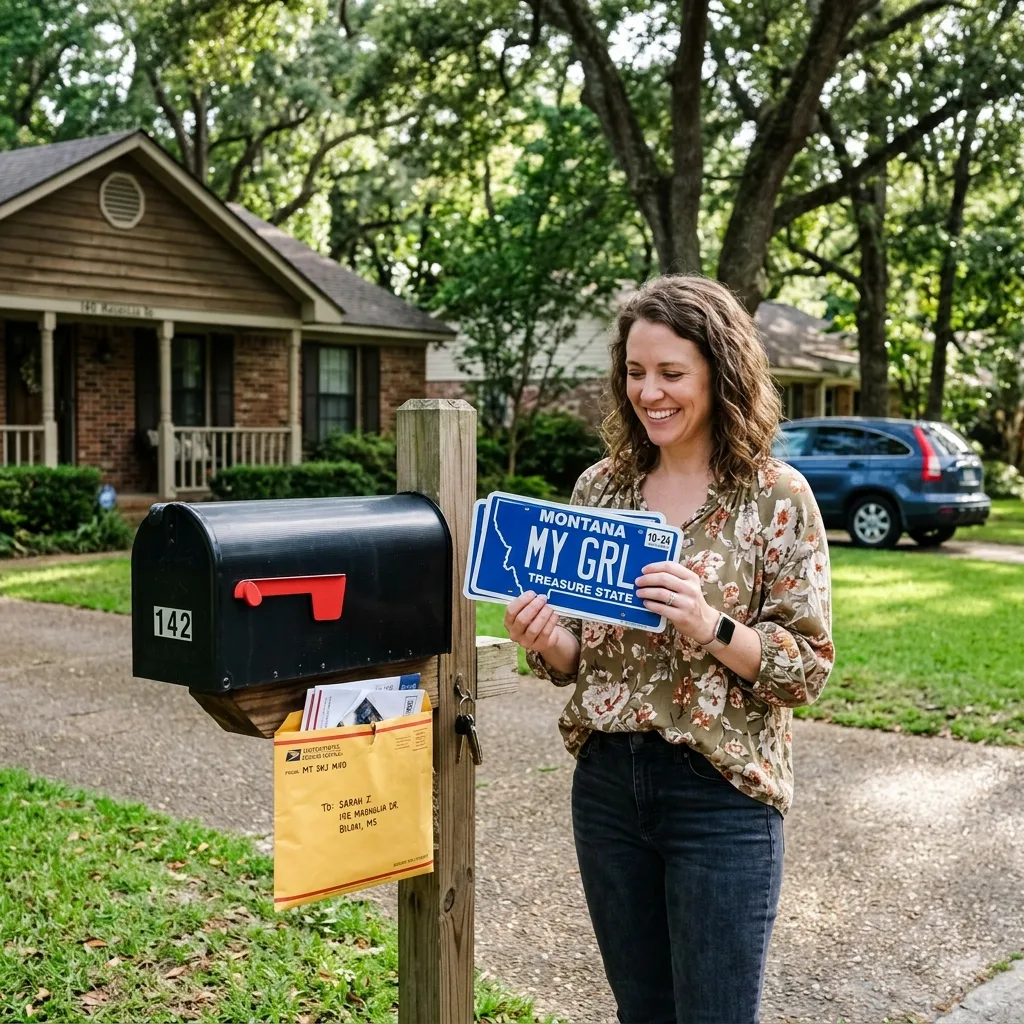 Montana LLC plates delivered by mail Mississippi vehicle owner