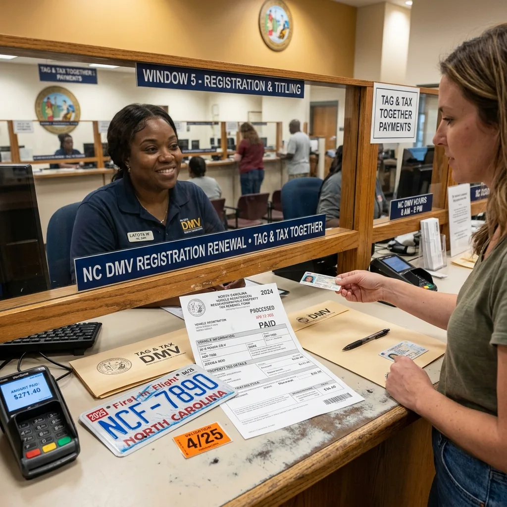 North Carolina DMV Tag and Tax Together registration document official paperwork