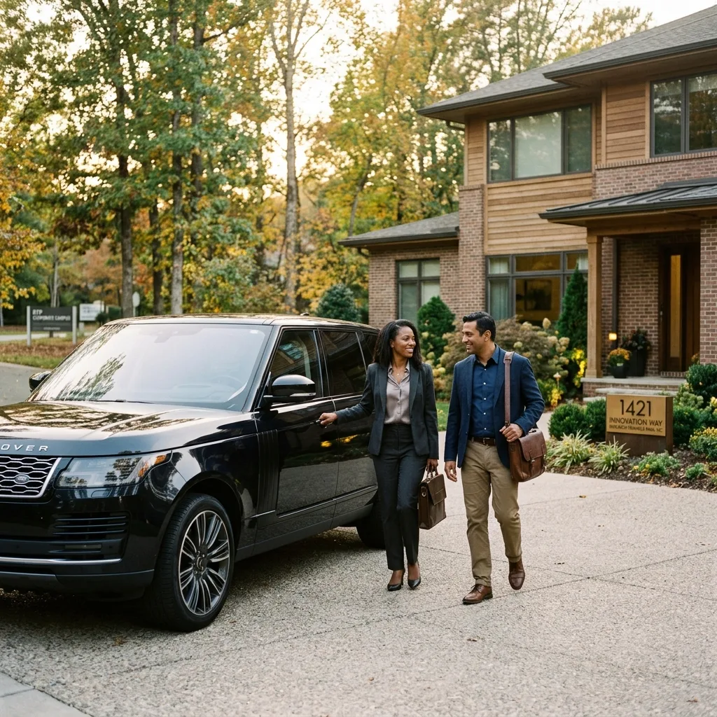 Range Rover parked in Raleigh North Carolina upscale neighborhood professional couple