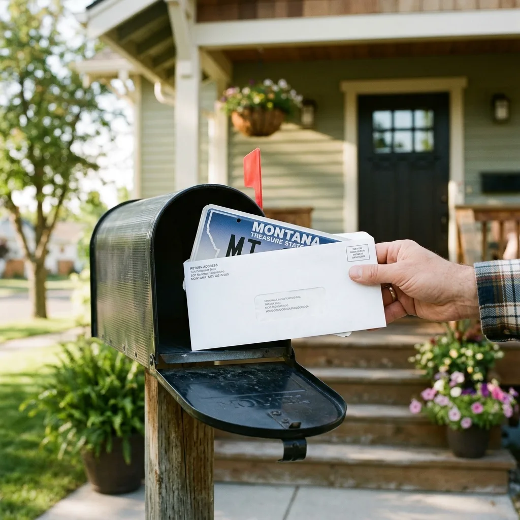 Montana LLC plate delivery arriving mailbox Nebraska vehicle registration