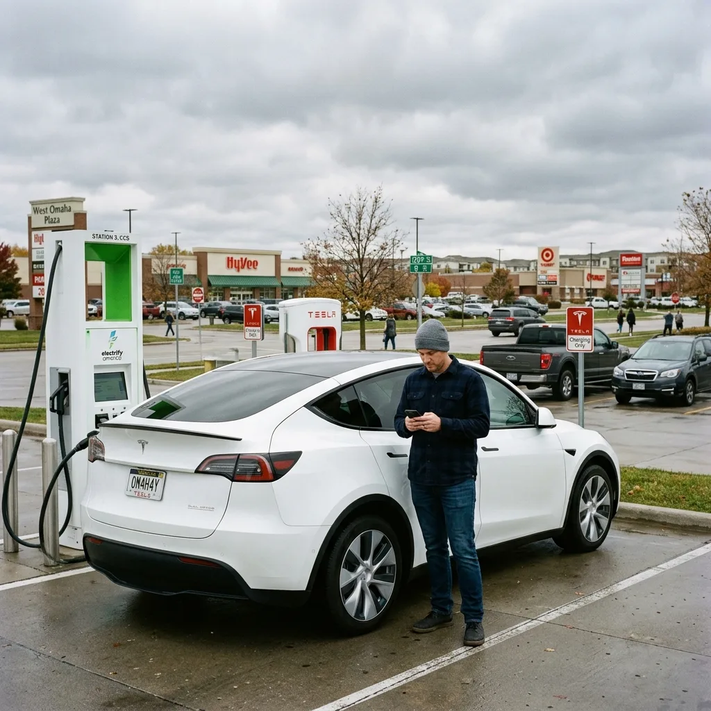 Nebraska EV alternative fuel fee Tesla Model Y Omaha charging station