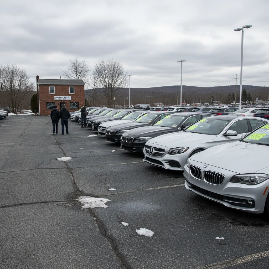 Used car lot in southern NH with luxury vehicles illustrating MSRP trap