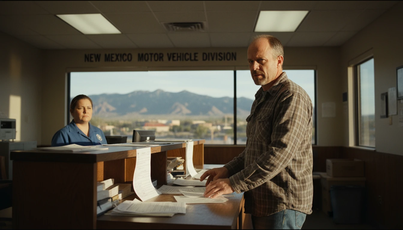 new mexico vehicle tax frustrated buyer at MVD window Albuquerque