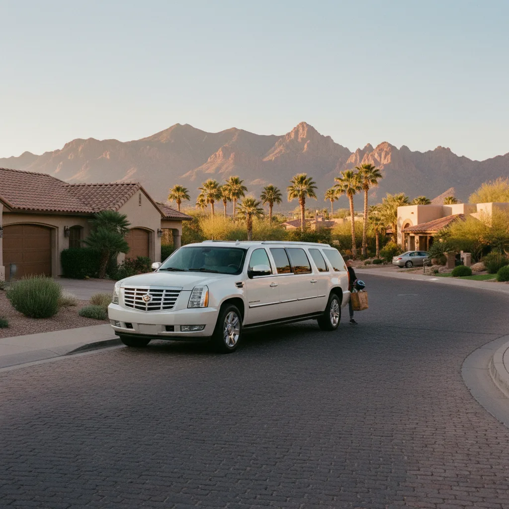 2025 Cadillac Escalade ESV parked in Albuquerque neighborhood Sandia Mountains