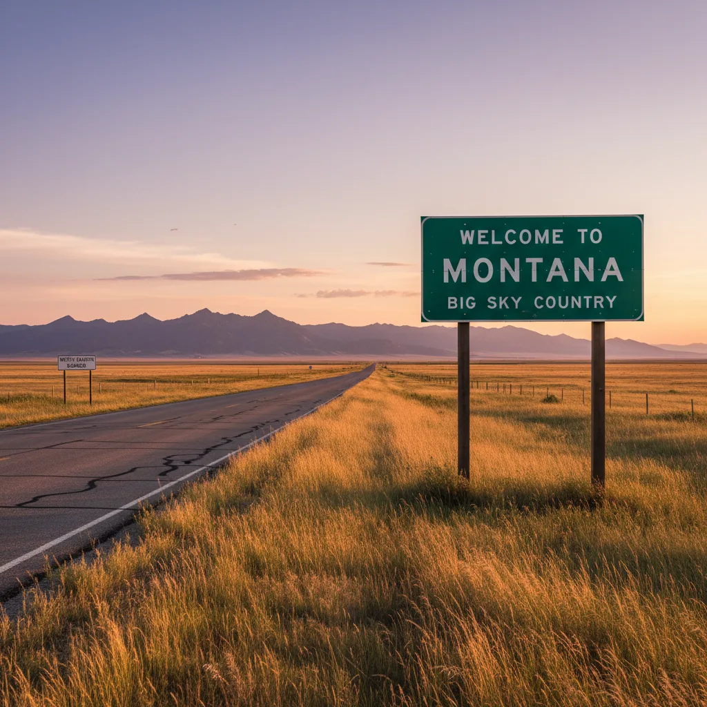 Welcome to Montana highway sign at North Dakota border