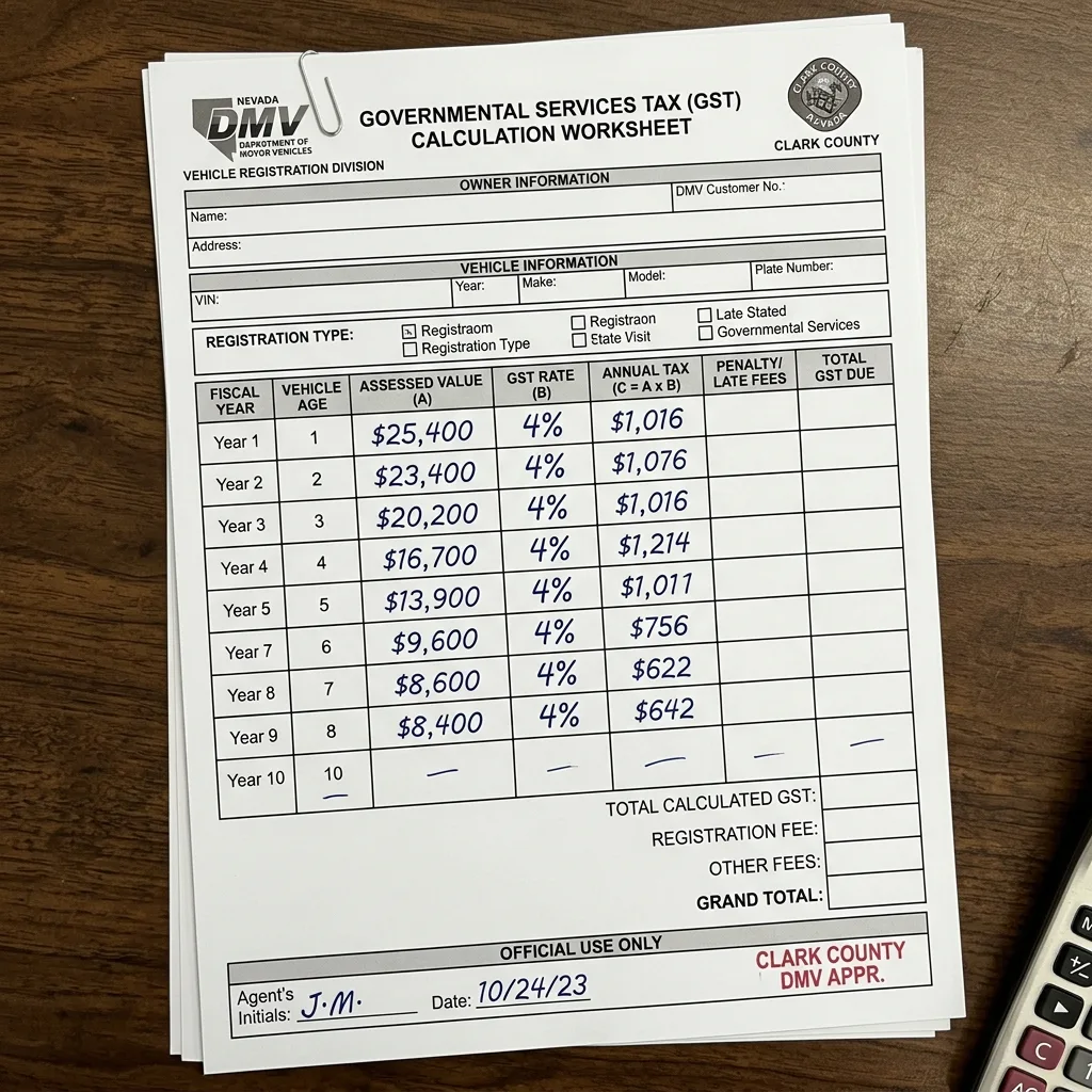 Nevada DMV vehicle registration Governmental Services Tax document