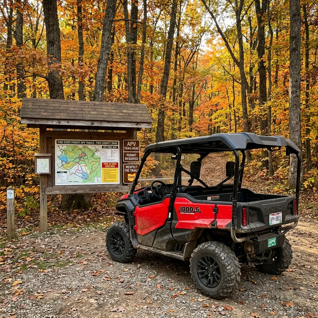 Honda Pioneer 1000-5 red Pike State Forest APV trailhead Pike County Ohio Appalachian foothills
