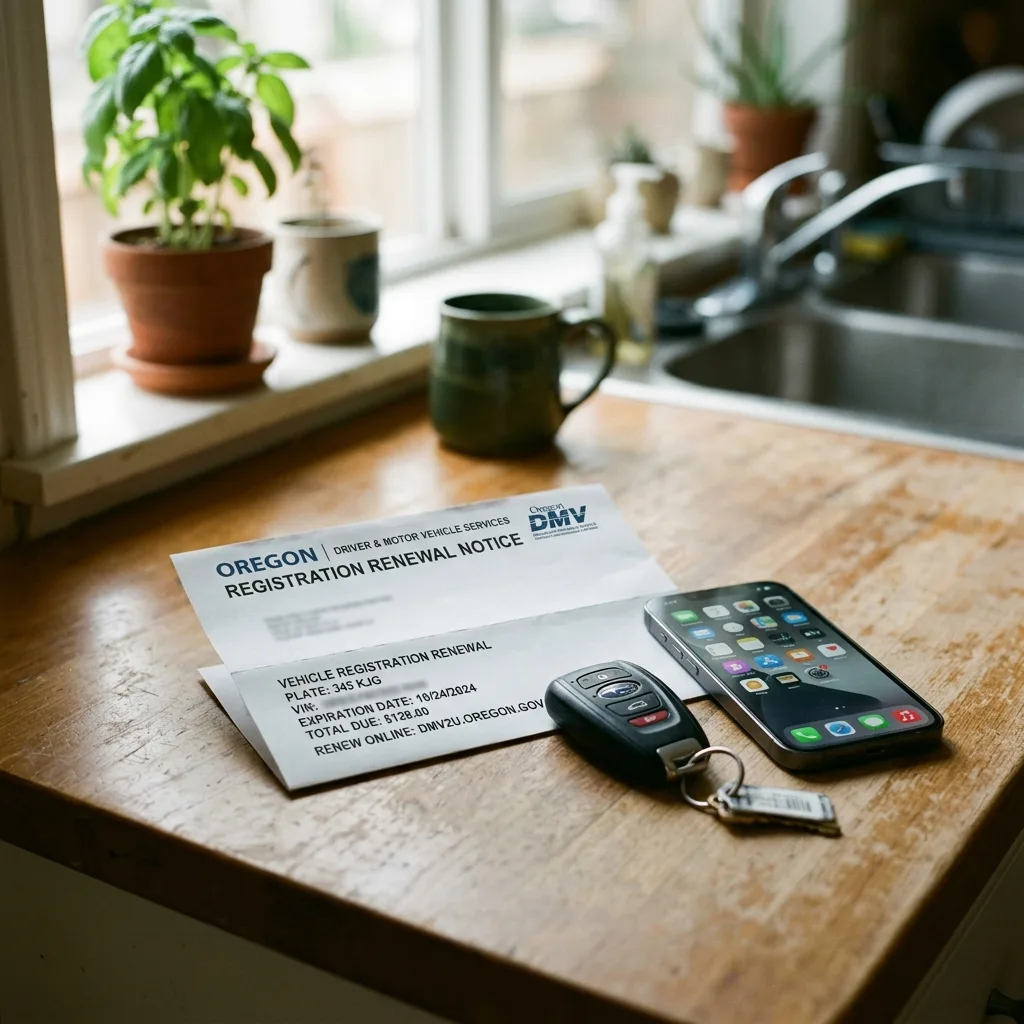 Oregon vehicle registration renewal notice with two-year billing cycle fee breakdown