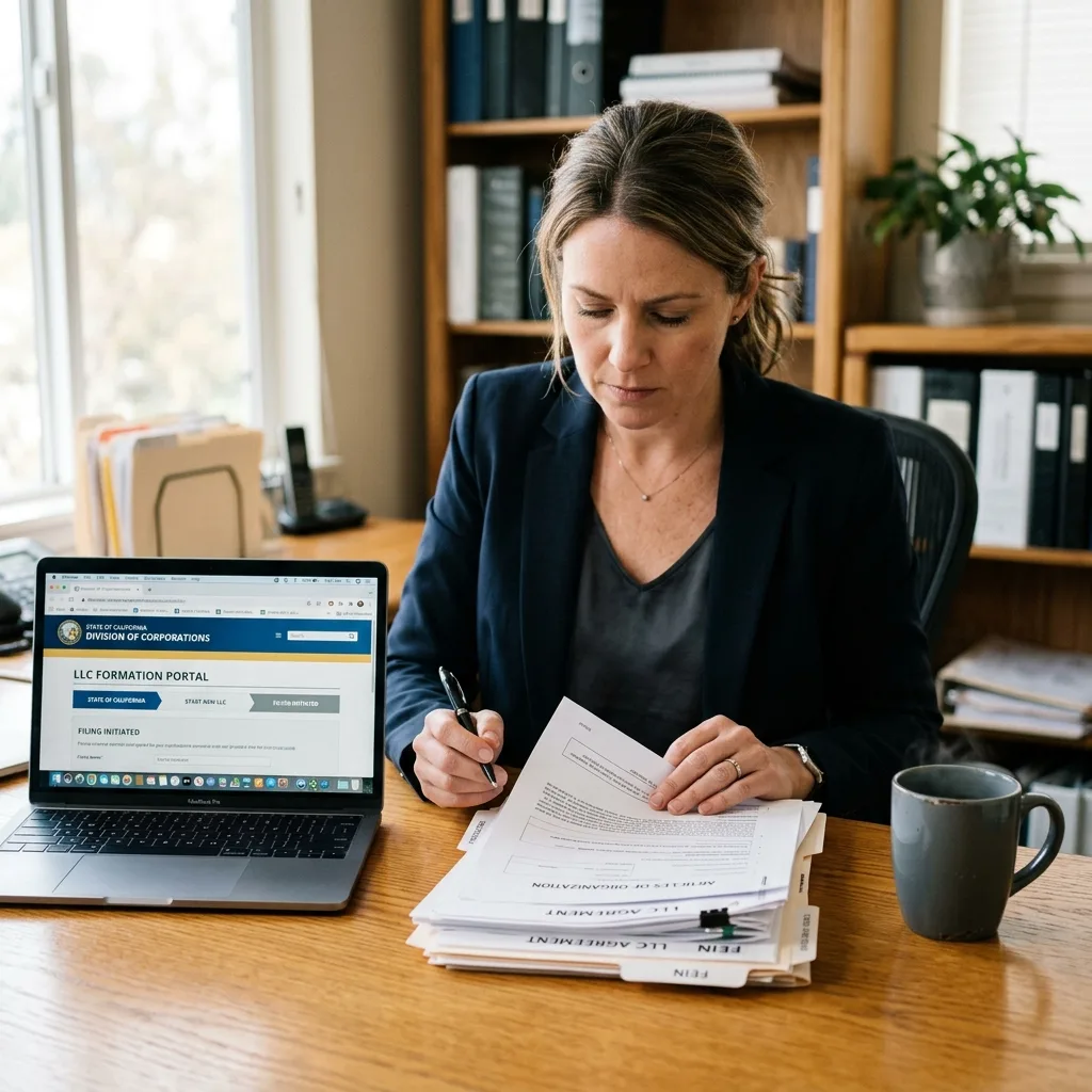 Business professional reviewing Montana LLC vehicle registration legal documents