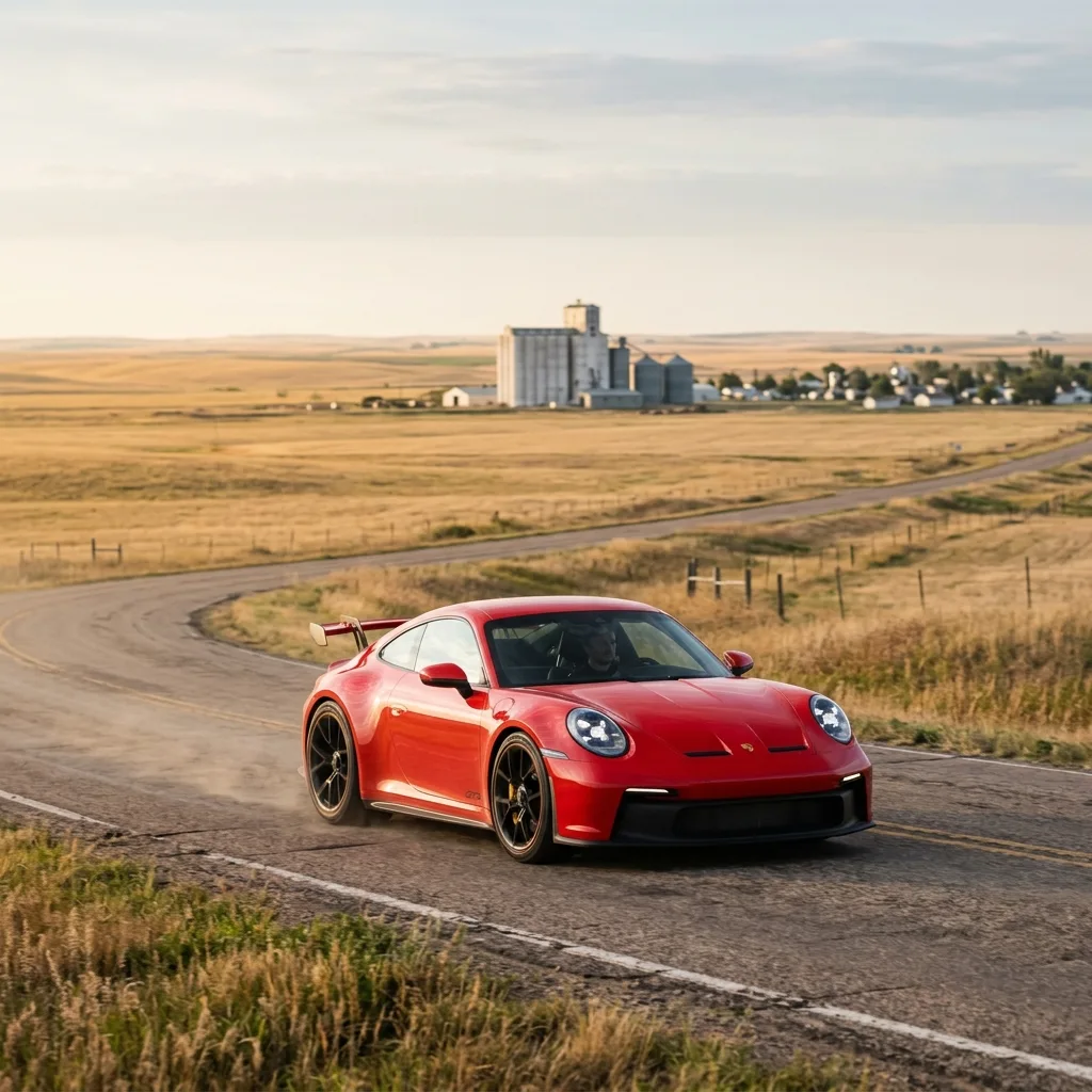 2022 Porsche 911 GT3 on South Dakota country road collector vehicle Montana LLC