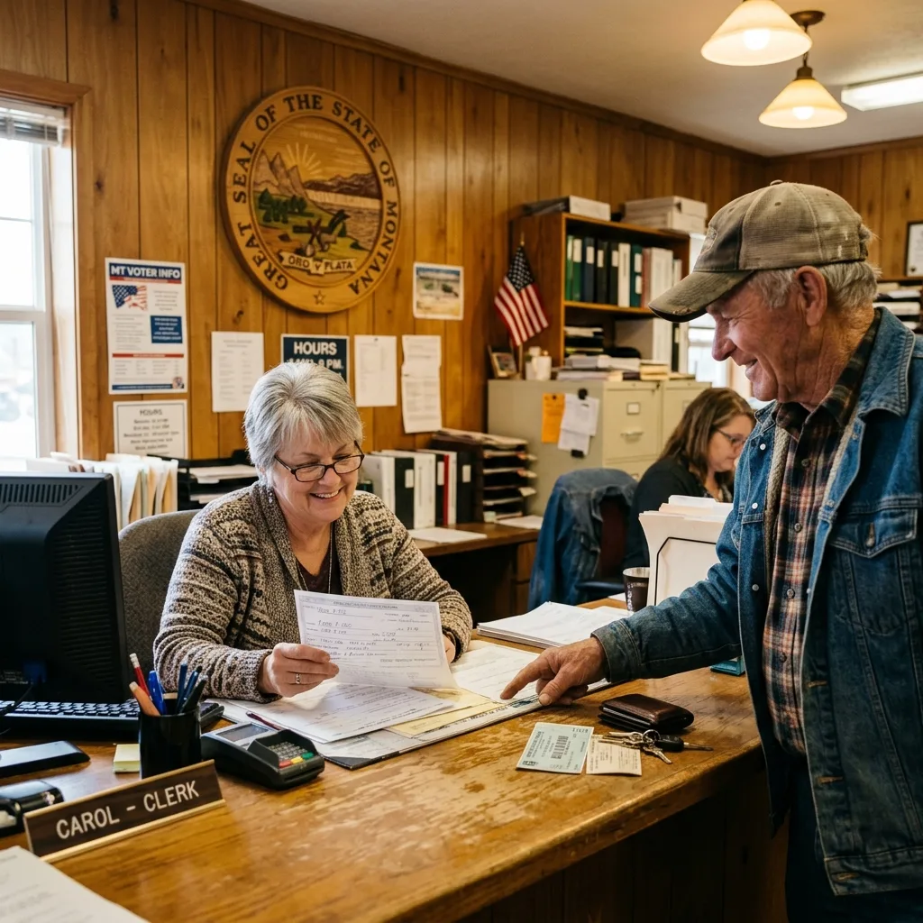 Montana county treasurer office clerk processing HMMWV military vehicle title paperwork