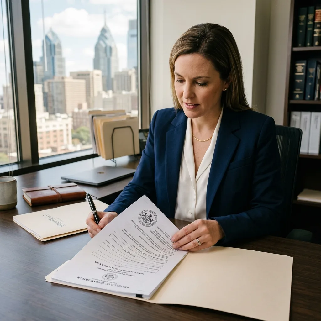 Person at desk reviewing Montana LLC Articles of Organization paperwork for military surplus vehicle SF-97 registration