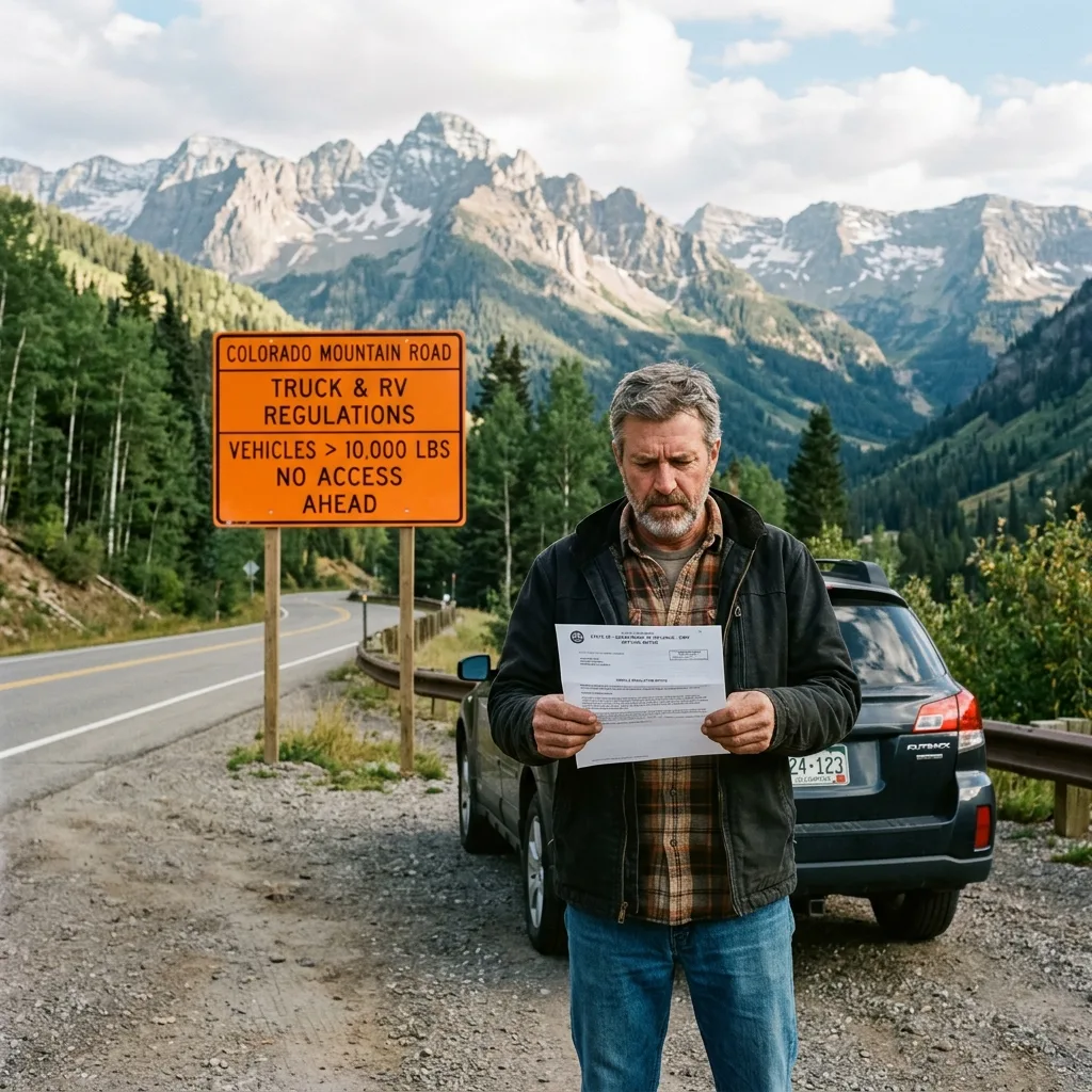 Frustrated Colorado owner reading revoked surplus vehicle title letter at roadside after SF-97 rejection