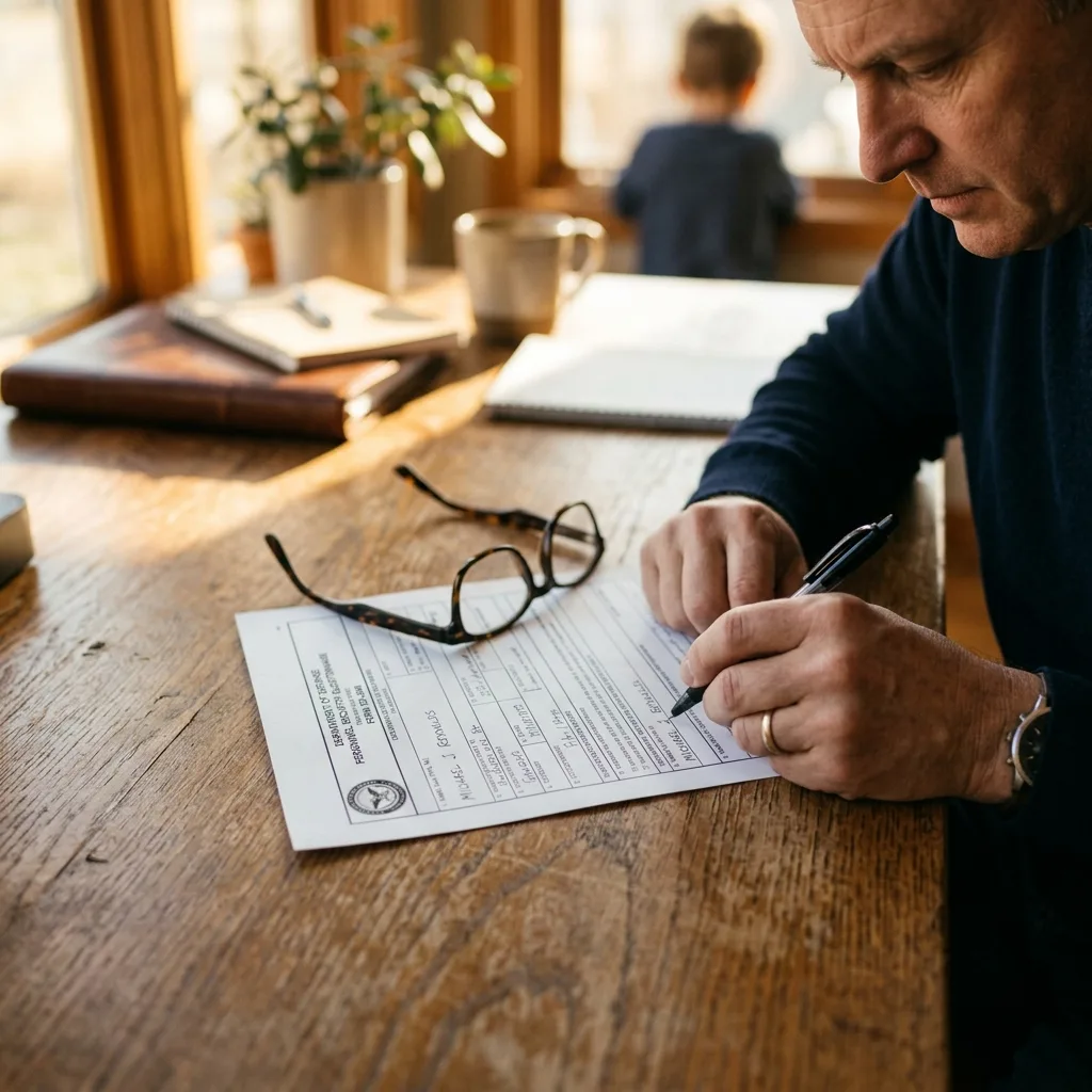 Government DLA Form 1822 End User Certificate EUC being filled out at desk for HMMWV surplus vehicle