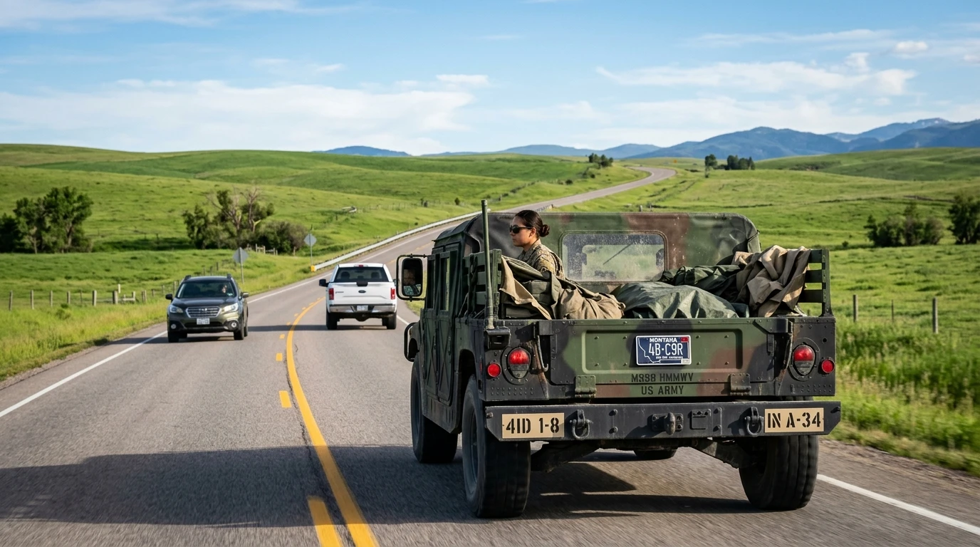 SF-97 VIN mismatch solution — military HMMWV M998 with Montana license plates on rural highway