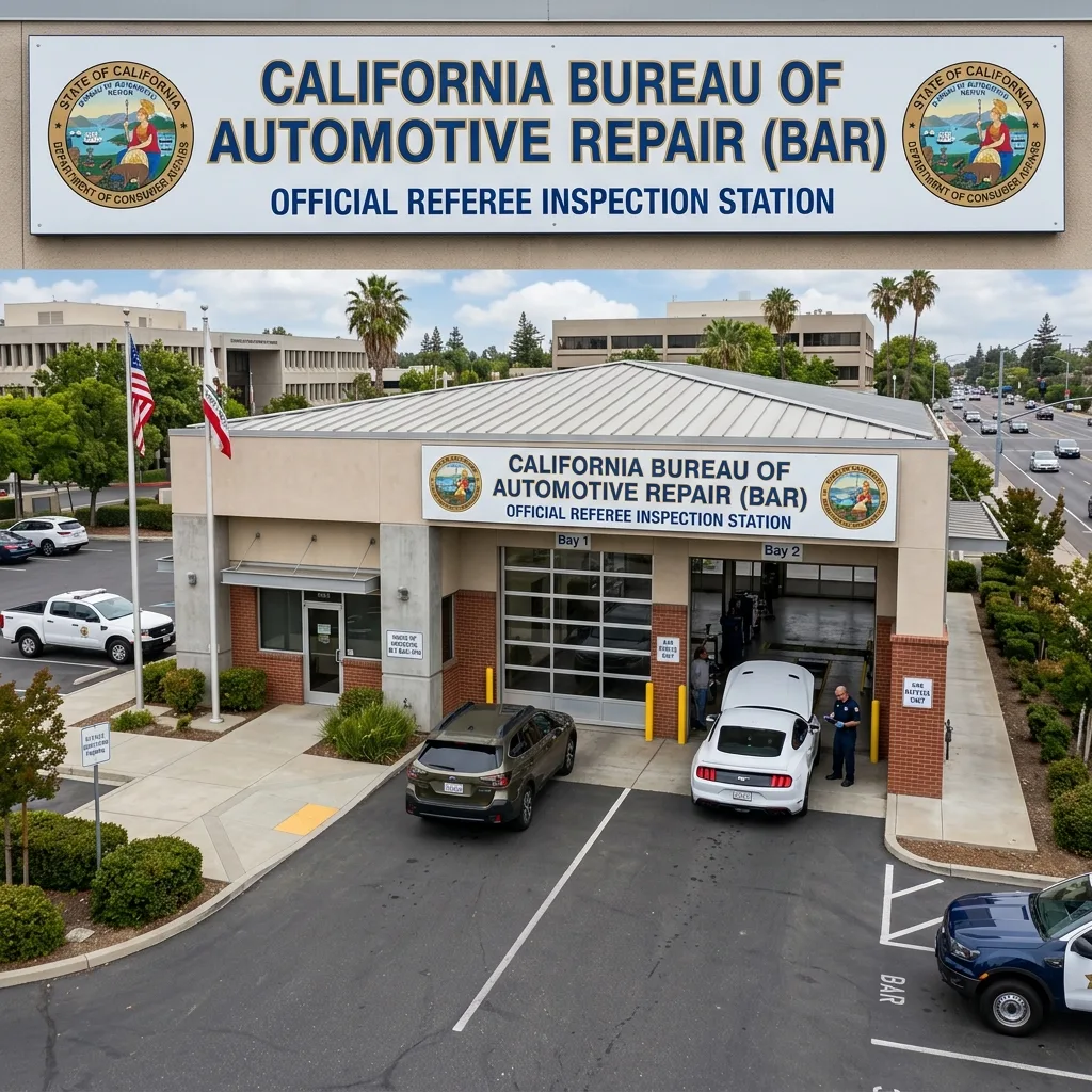 California BAR Smog Referee station with modified vehicle being inspected