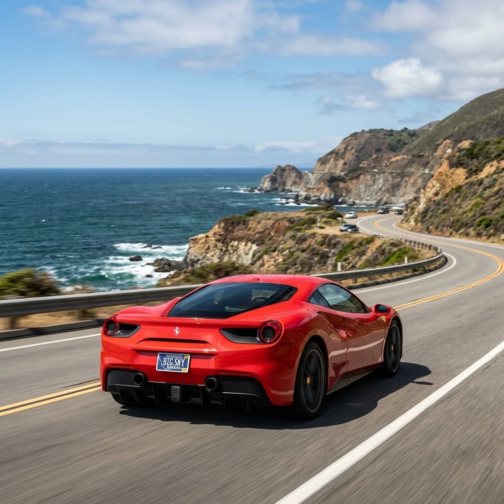 Sports car with new Montana plates at registration completion