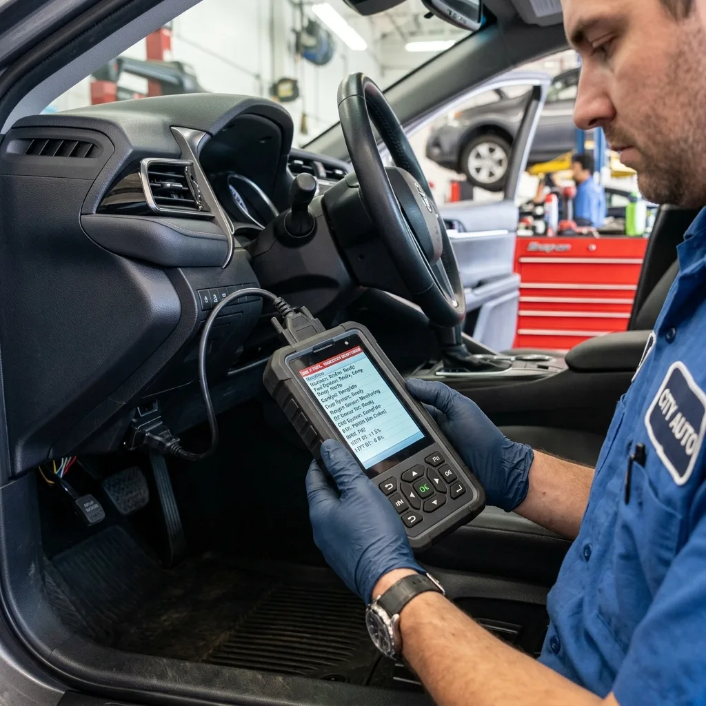 texas emissions test obd-ii scanner connected to vehicle diagnostic port