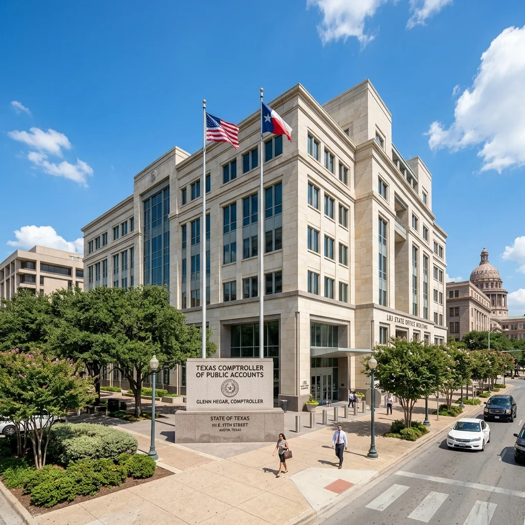 Texas state capitol building Austin with Texas flag