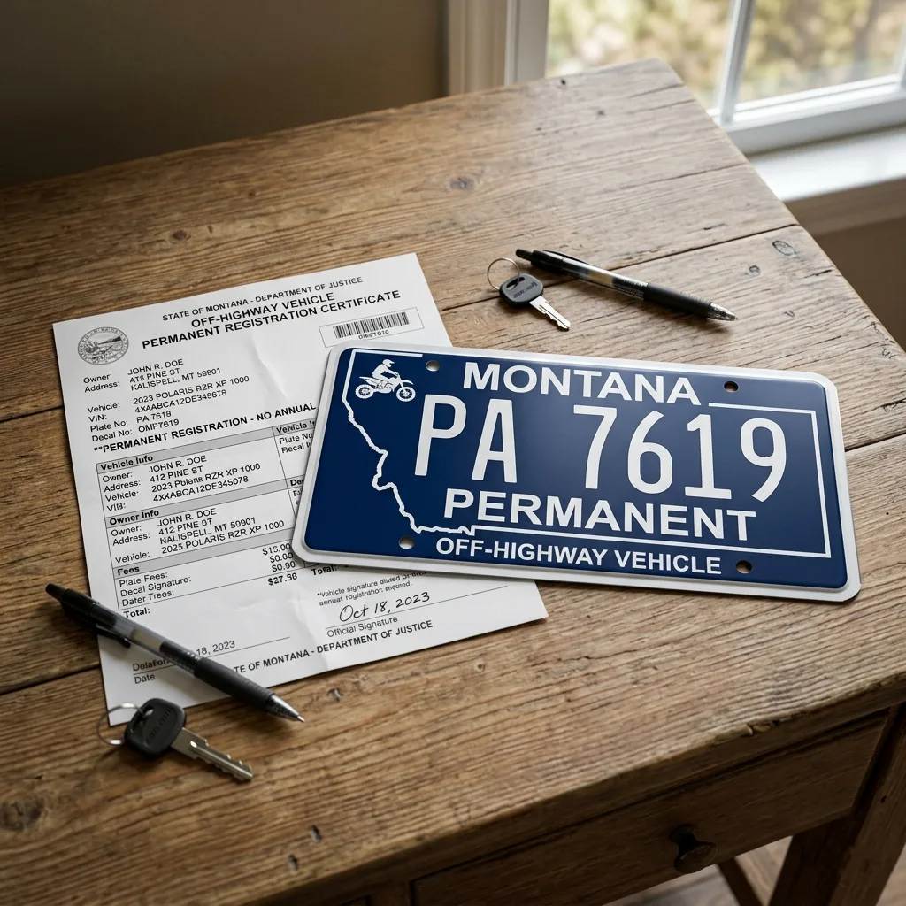 Montana OHV registration paperwork and street legal documents