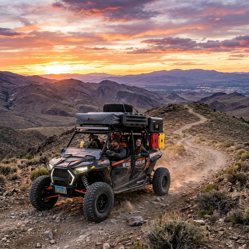 Reno overlanding UTV with roof tent in Great Basin Nevada