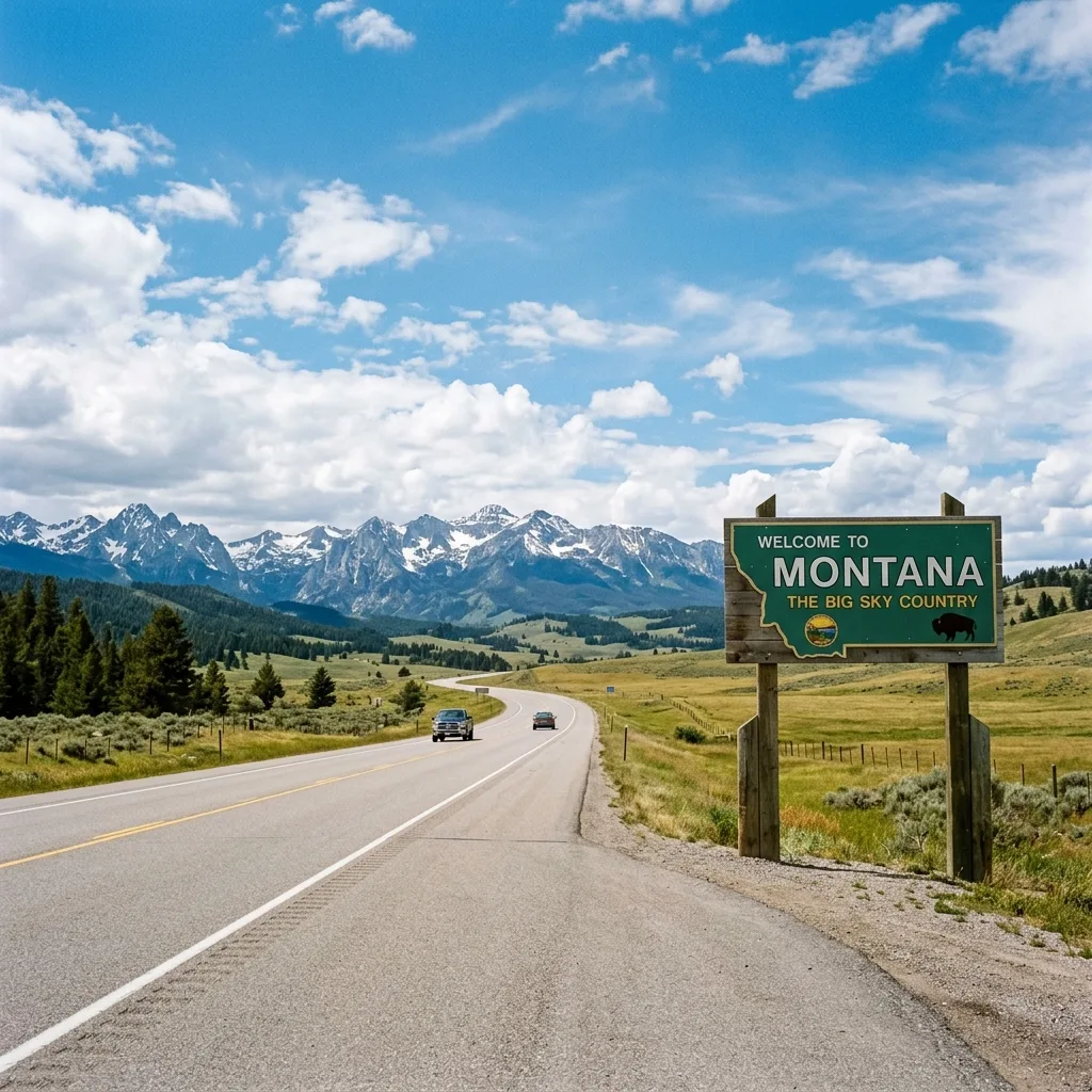 virginia off-road restrictions Montana welcome sign mountain landscape open highway
