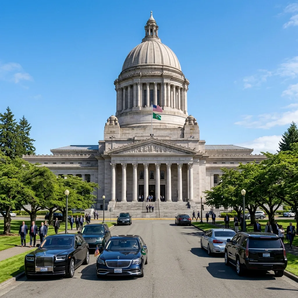 Washington State Capitol building in Olympia at sunset