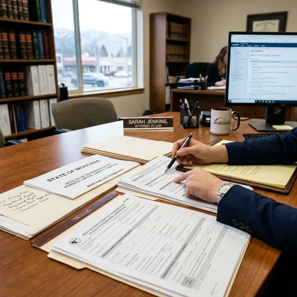 Montana LLC formation documents on attorney desk