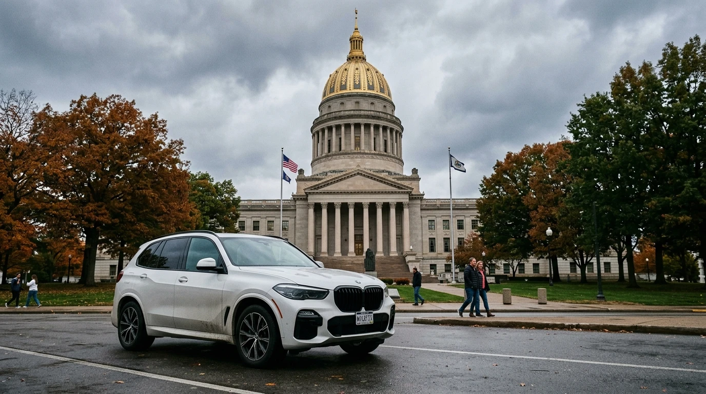 West Virginia vehicle tax - Charleston State Capitol with BMW X5