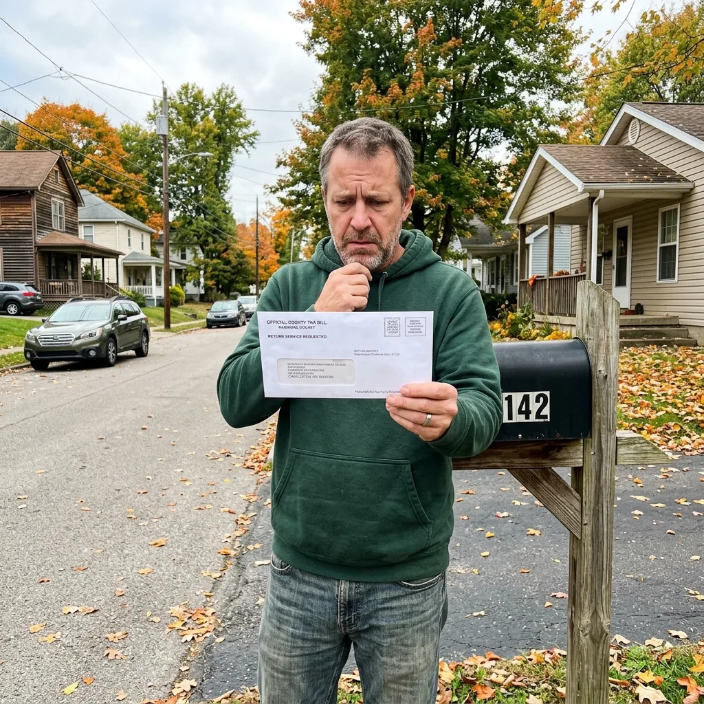 West Virginia vehicle tax bill shock - resident checking county tax notice at mailbox