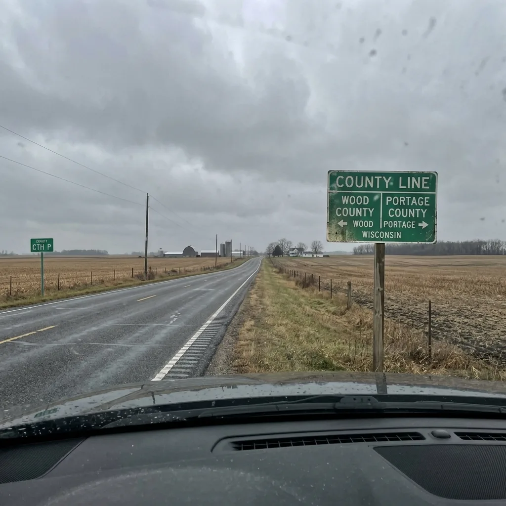 Wisconsin county line road sign Milwaukee Waukesha vehicle tax
