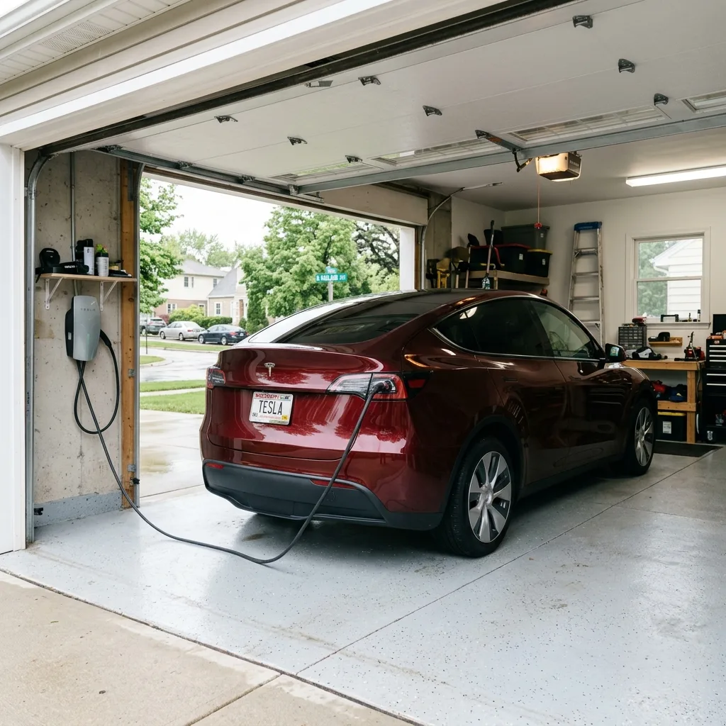 Tesla Model Y charging Milwaukee garage Wisconsin EV surcharge