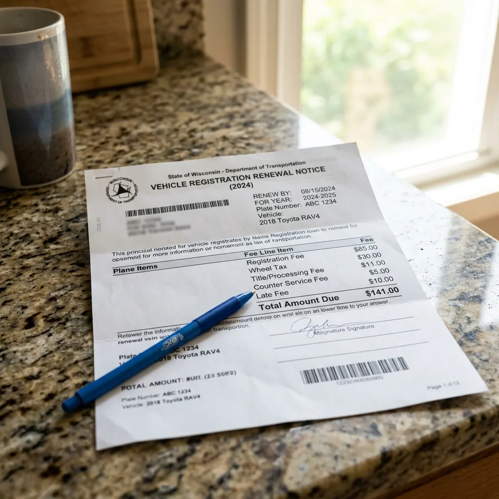 Wisconsin vehicle registration renewal notice wheel tax fees
