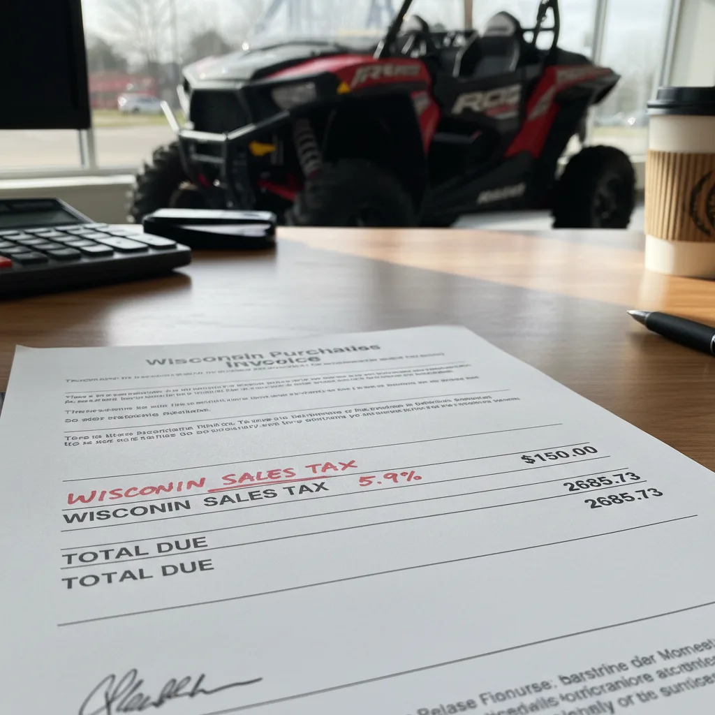 Wisconsin UTV sales tax invoice showing 5.9 percent Milwaukee County rate