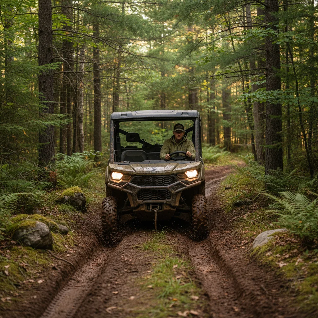 Can-Am Defender on Chequamegon-Nicolet National Forest trail northern Wisconsin